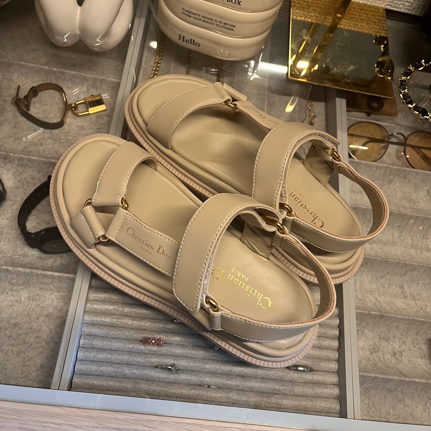 Christian Dior Dad Sandals  (Beige) Vertical Strap