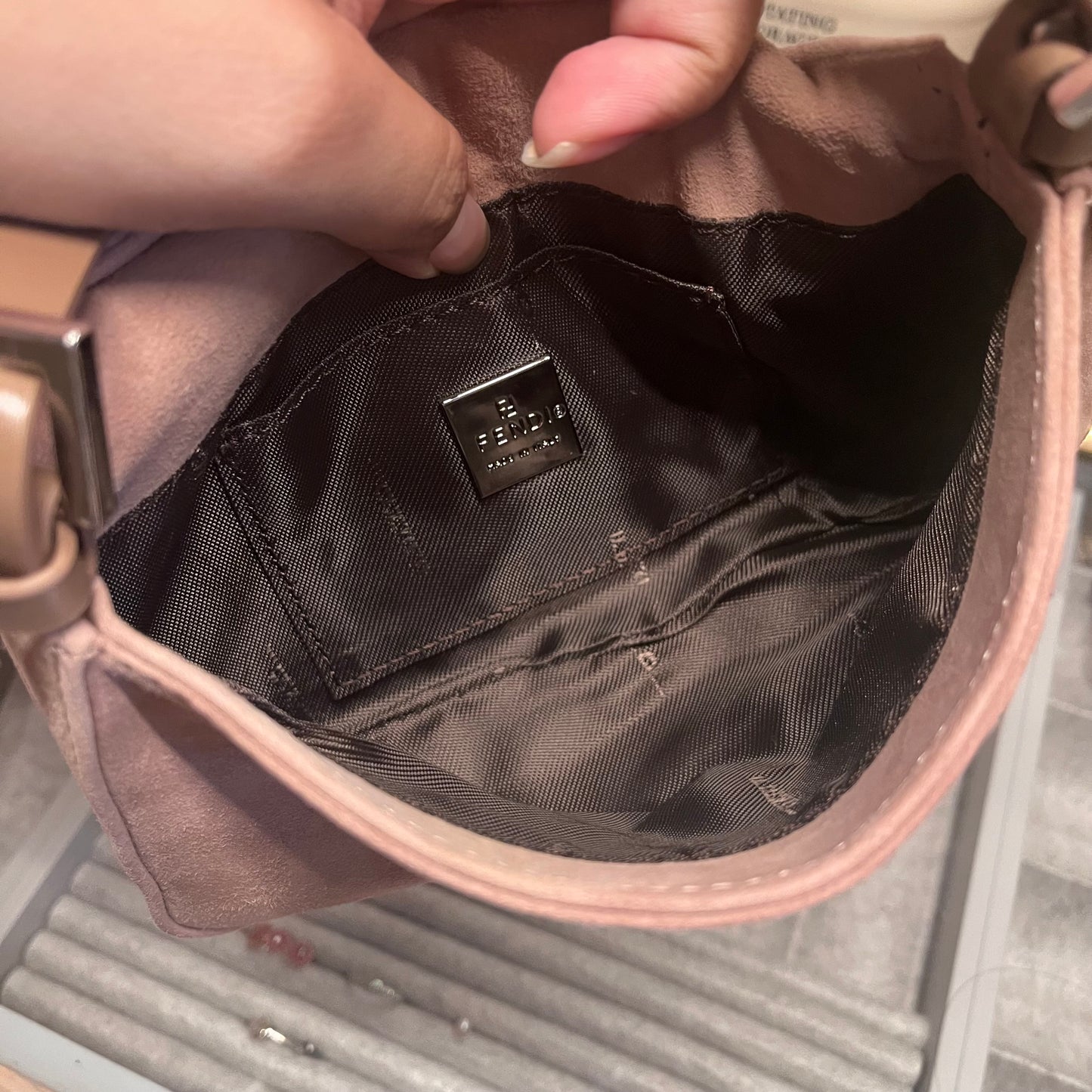 Fendi Pink Suede Baguette