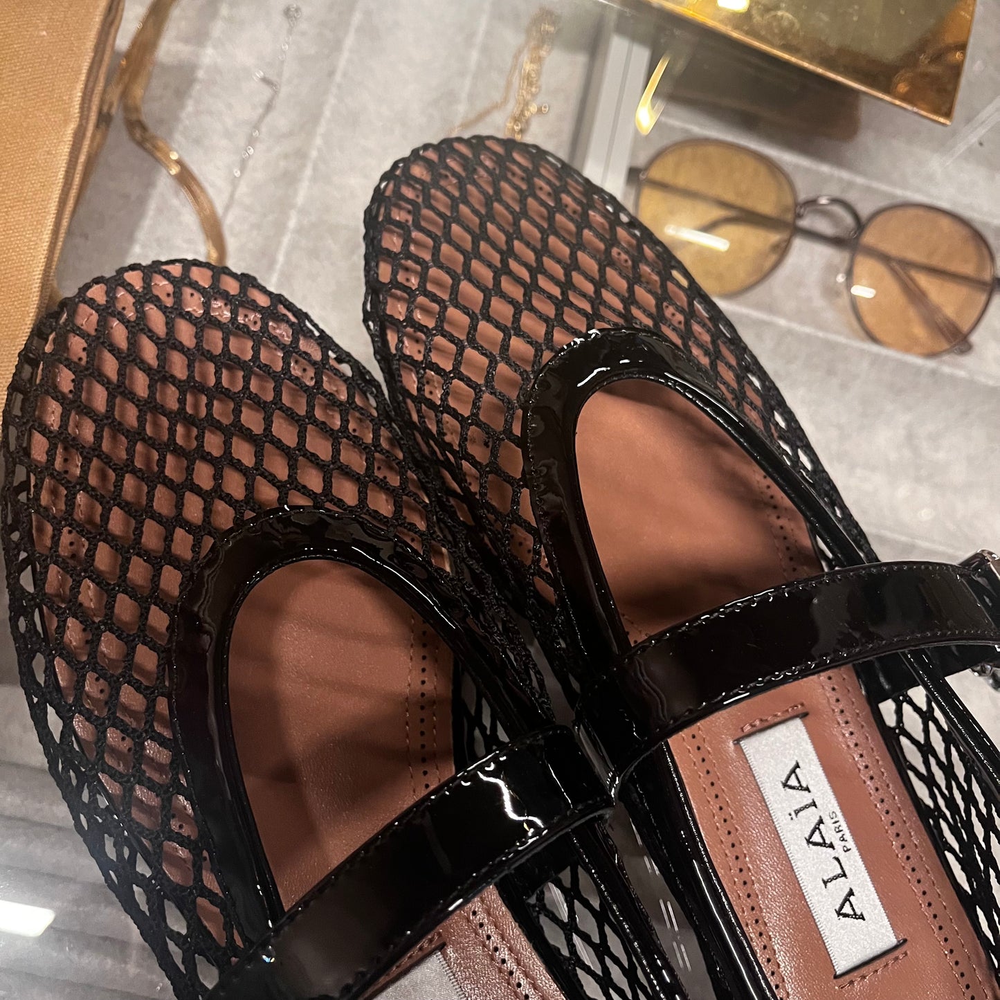 Alaia Black Net Ballet Sandals