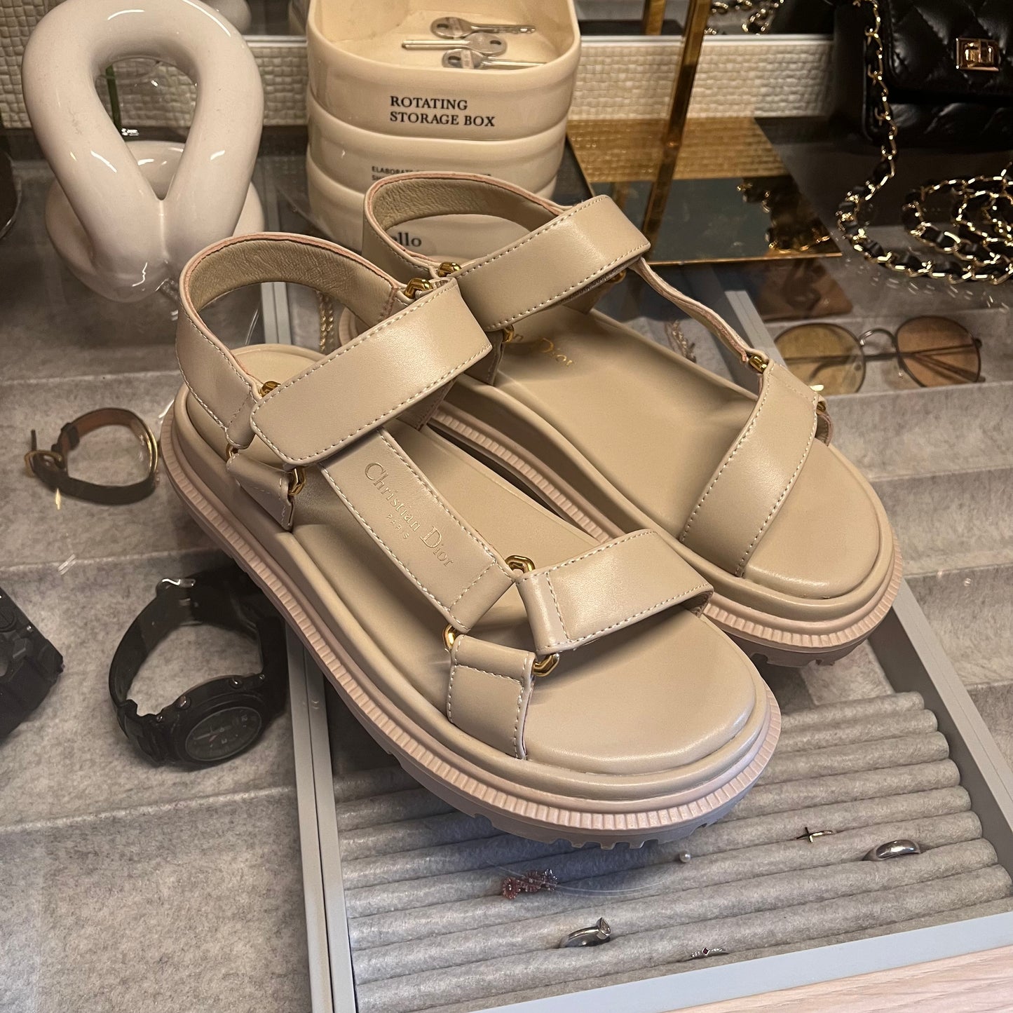 Christian Dior Dad Sandals  (Beige) Vertical Strap