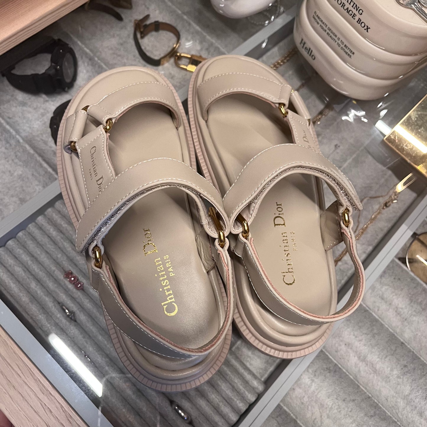 Christian Dior Dad Sandals  (Beige) Vertical Strap