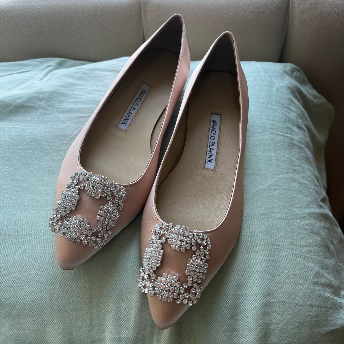 Manolo Blahnik Suede Nude Flats