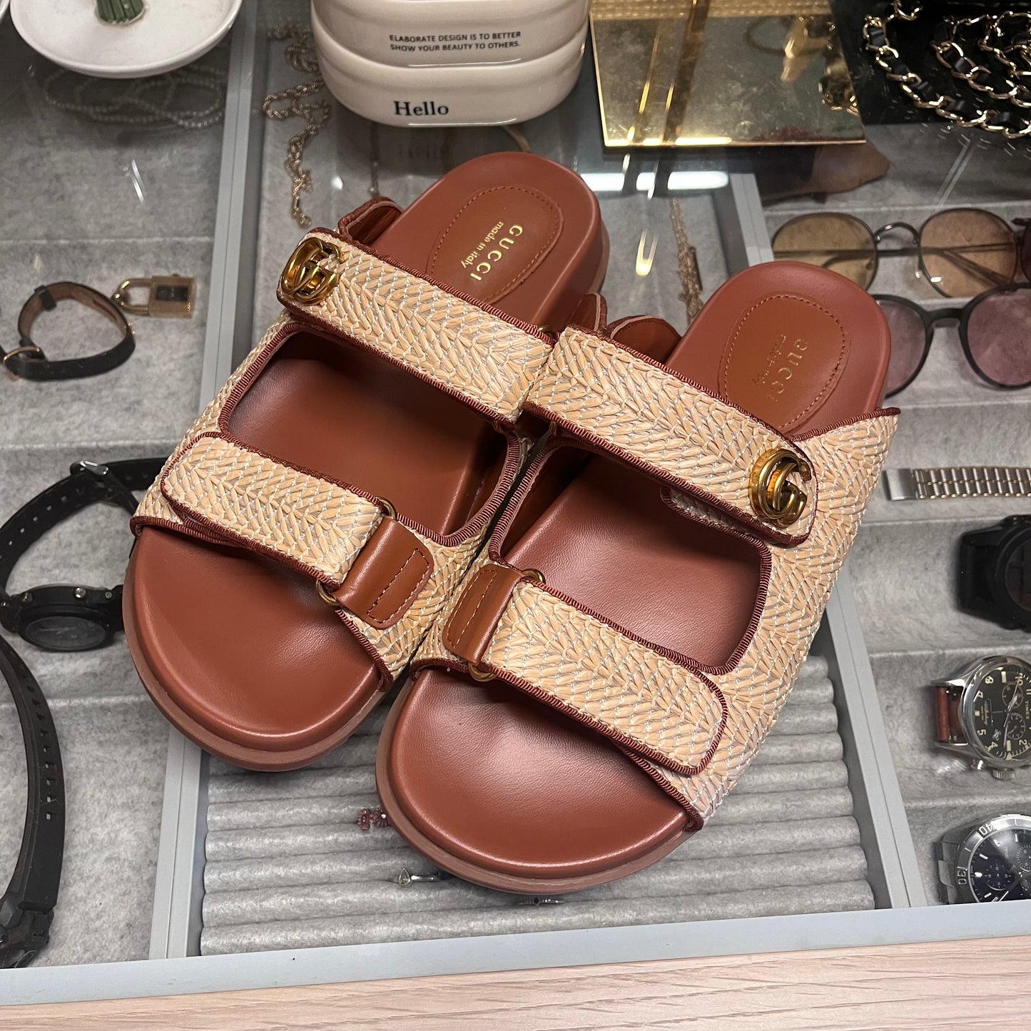 Gucci Sandals with Double G (Raffia)