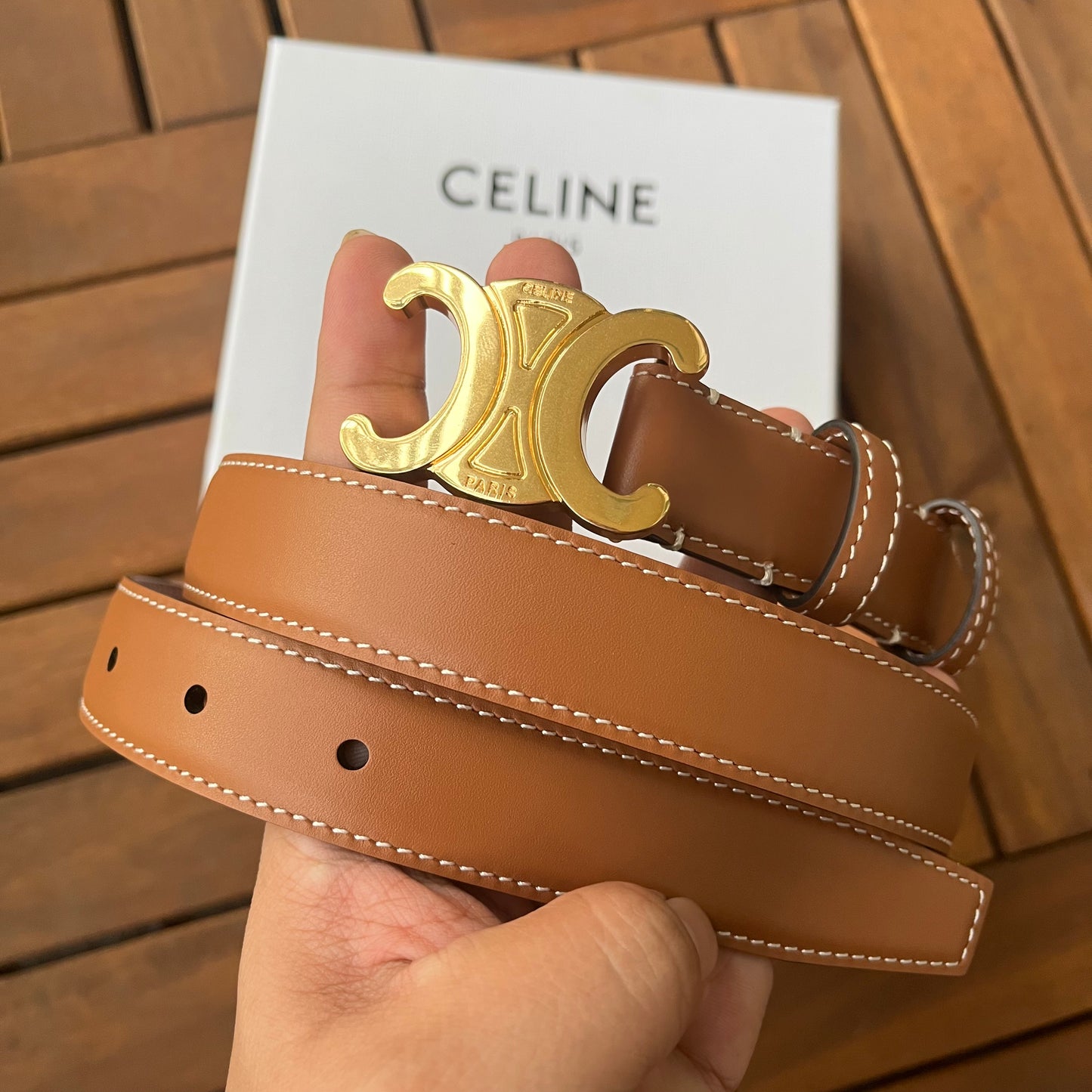 Celine Triomphe Belt Brown 85