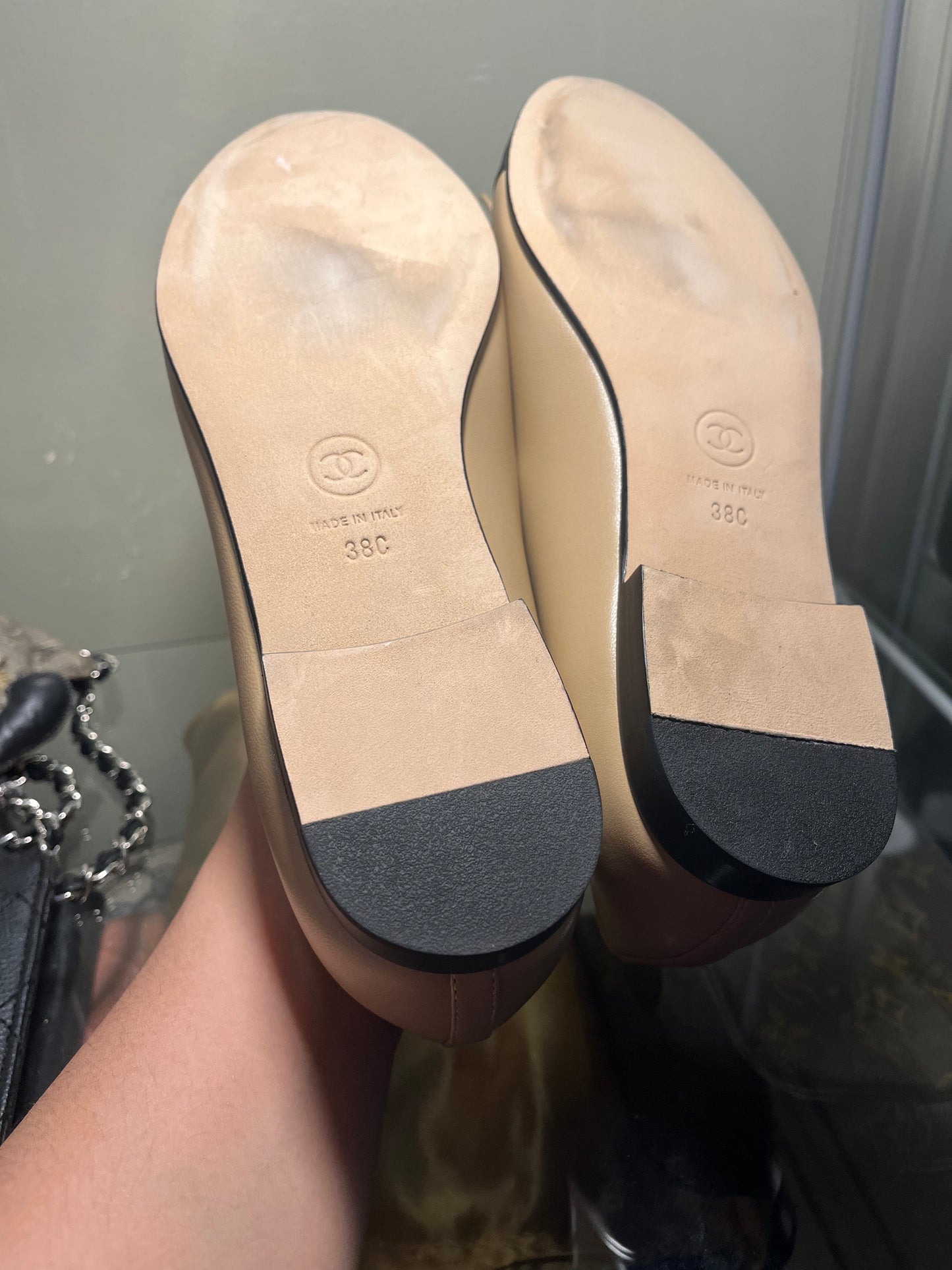 Chanel Ballet Nude/Black Captoe 38