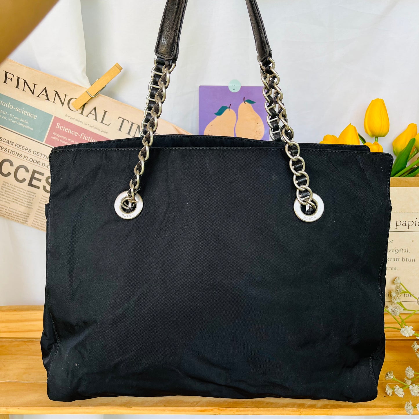 Pr@da Nylon Chain Tote