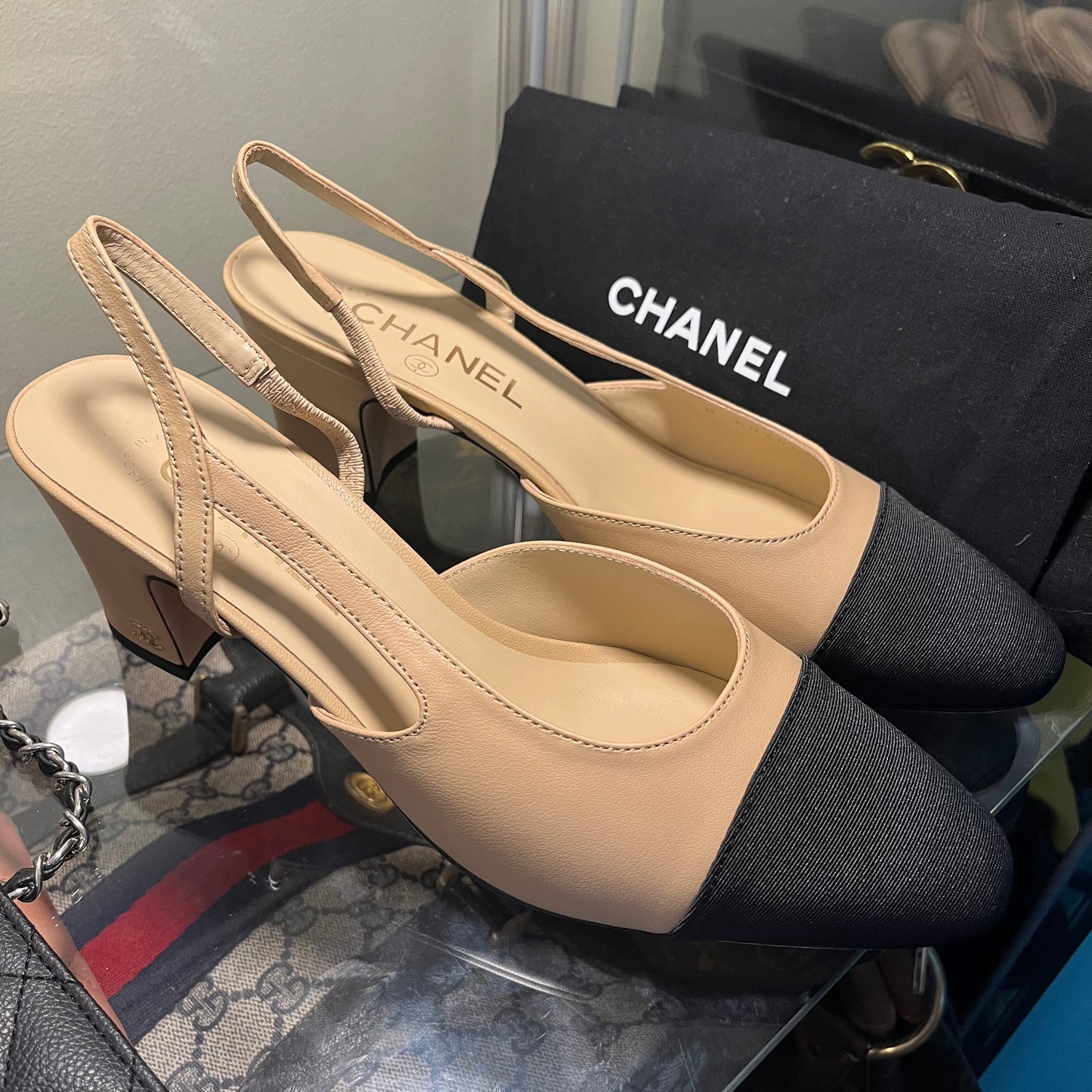 Chanel Slingback Pumps Nude/Black Captoe