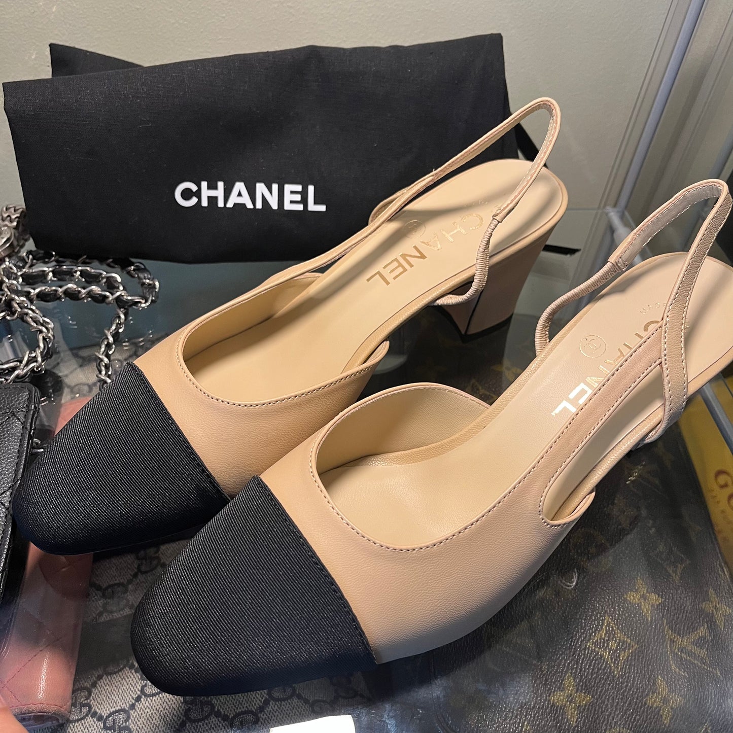 Chanel Slingback Pumps Nude/Black Captoe