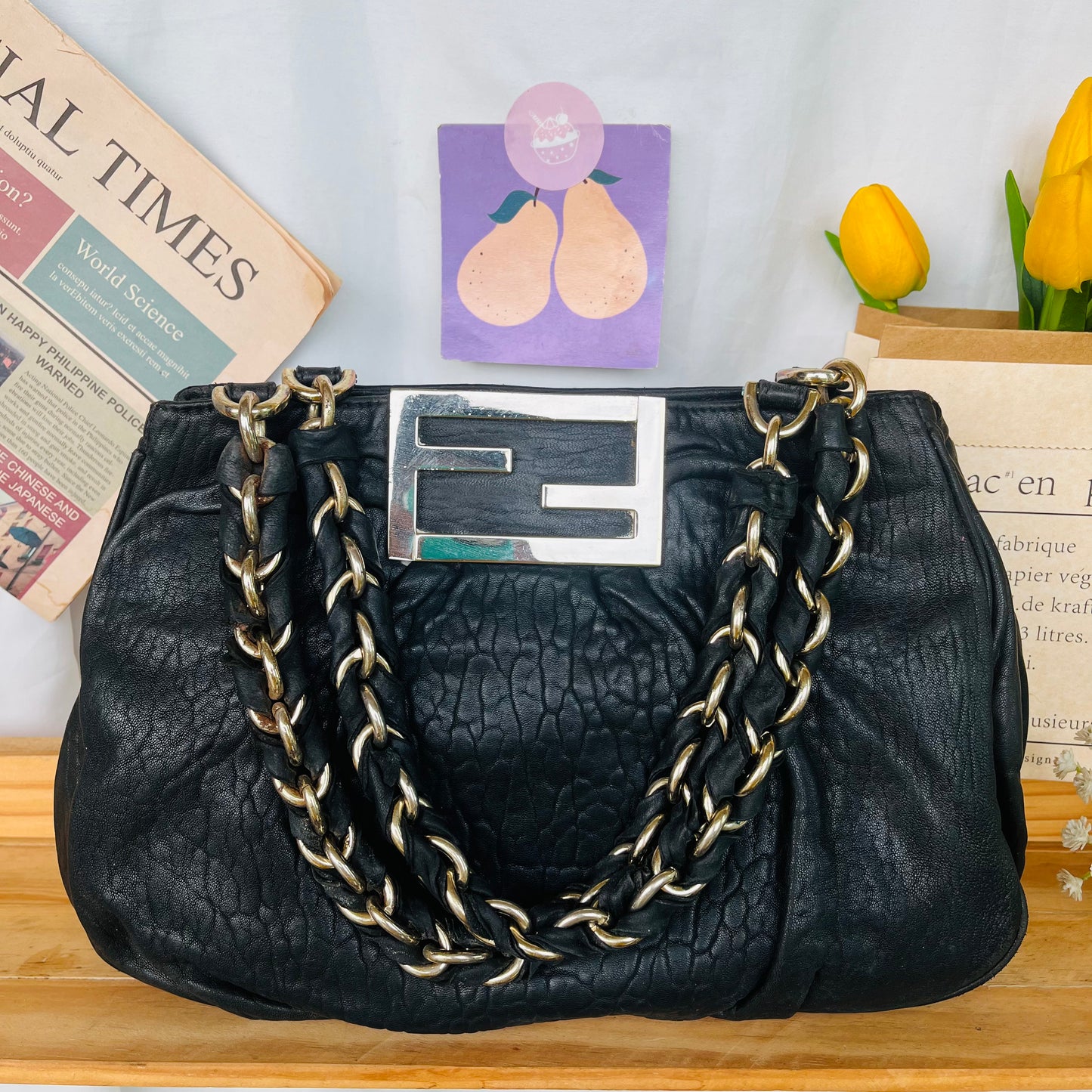 F3ndi Chain Leather Bag